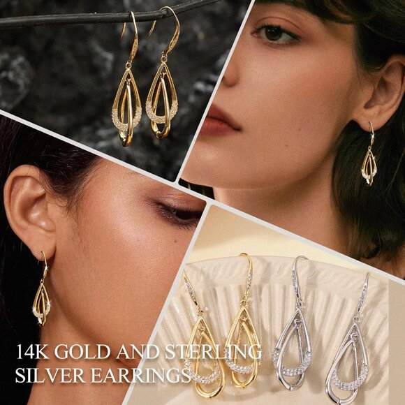 Women's 14K Gold-Plated and Silver Dainty Jewelry Cute Teardrop Stud Earrings - Picture 4 of 7